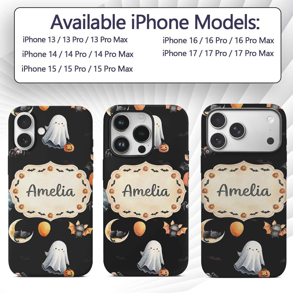 Halloween Vampire Ghost Bat Pumpkin Character Custom Name Protective Phone Case Mobile Cover Durable Everyday Smartphone Shock Resistant