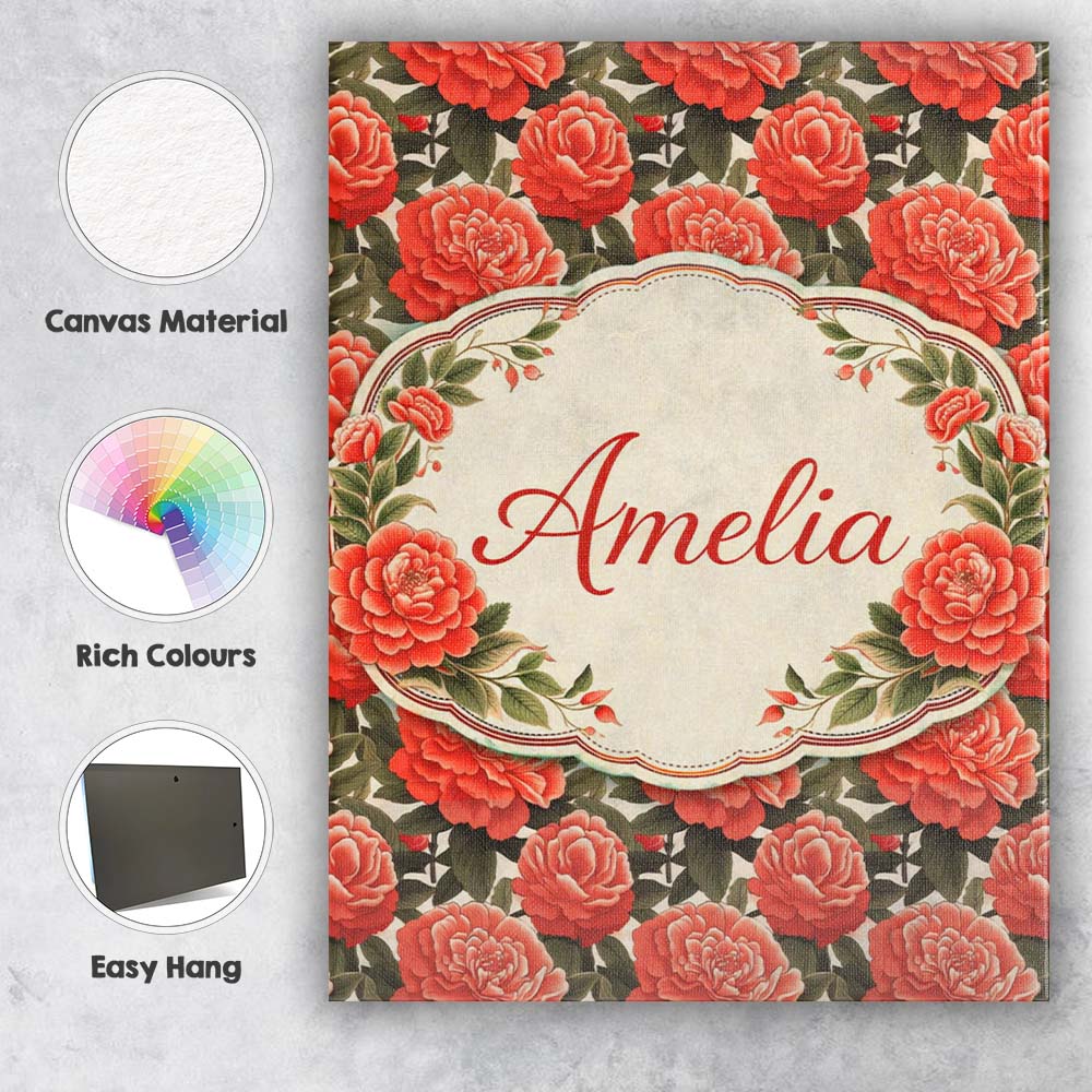 Personalised Name Blush Pink Peony Floral Seamless Pattern Perfect Custom Unique Canvas Wall Art Print Decor Picture Ready to Hang