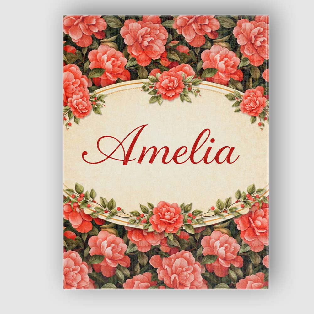 Personalised Name Soft Coral Peony Floral Seamless Pattern Stylish Custom Unique Canvas Wall Art Print Decor Picture Ready to Hang