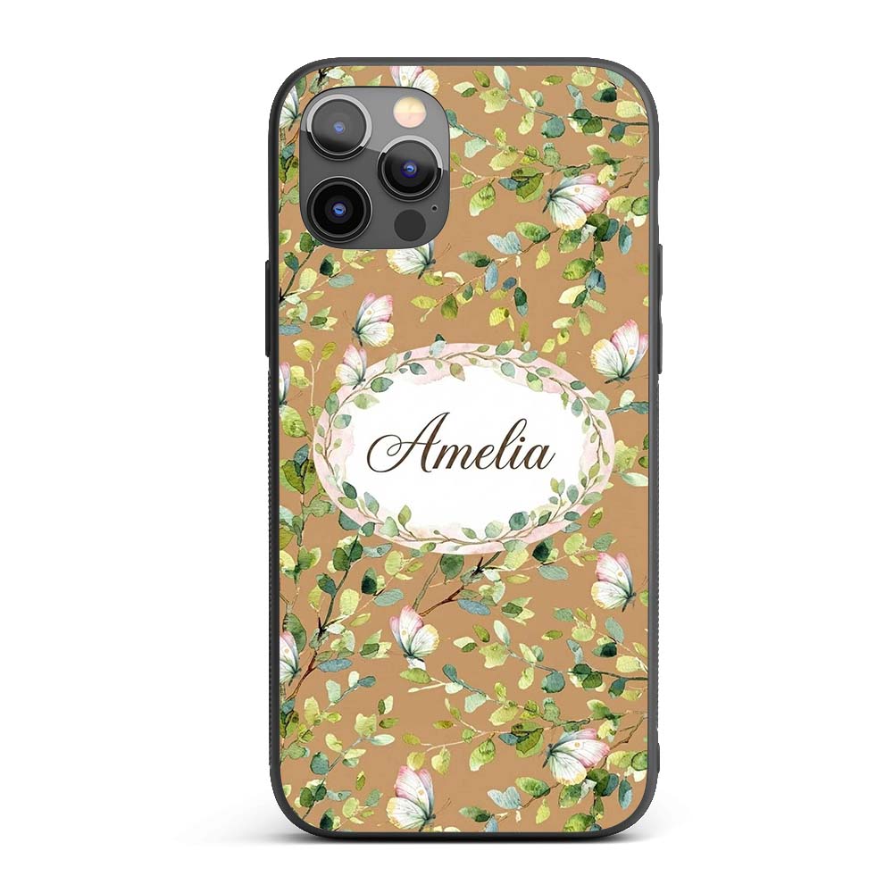 Watercolor Butterflies Green Leaves Branches Custom Name Protective Phone Case Mobile Cover Durable Everyday Smartphone Shock Resistant