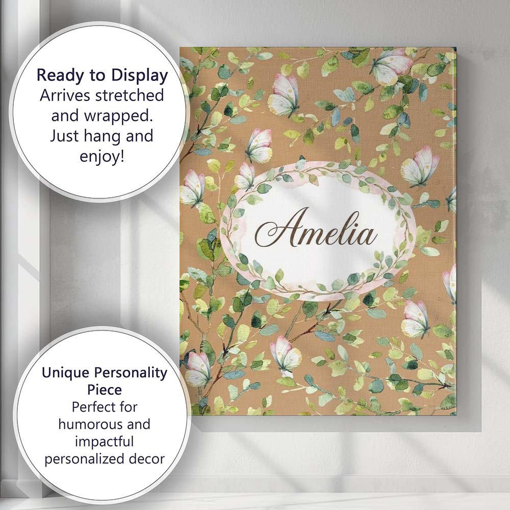 Personalised Name Watercolor Butterflies Custom Unique Gift Idea Elegant Feature Canvas Wall Art Print Decor Picture Ready to Hang