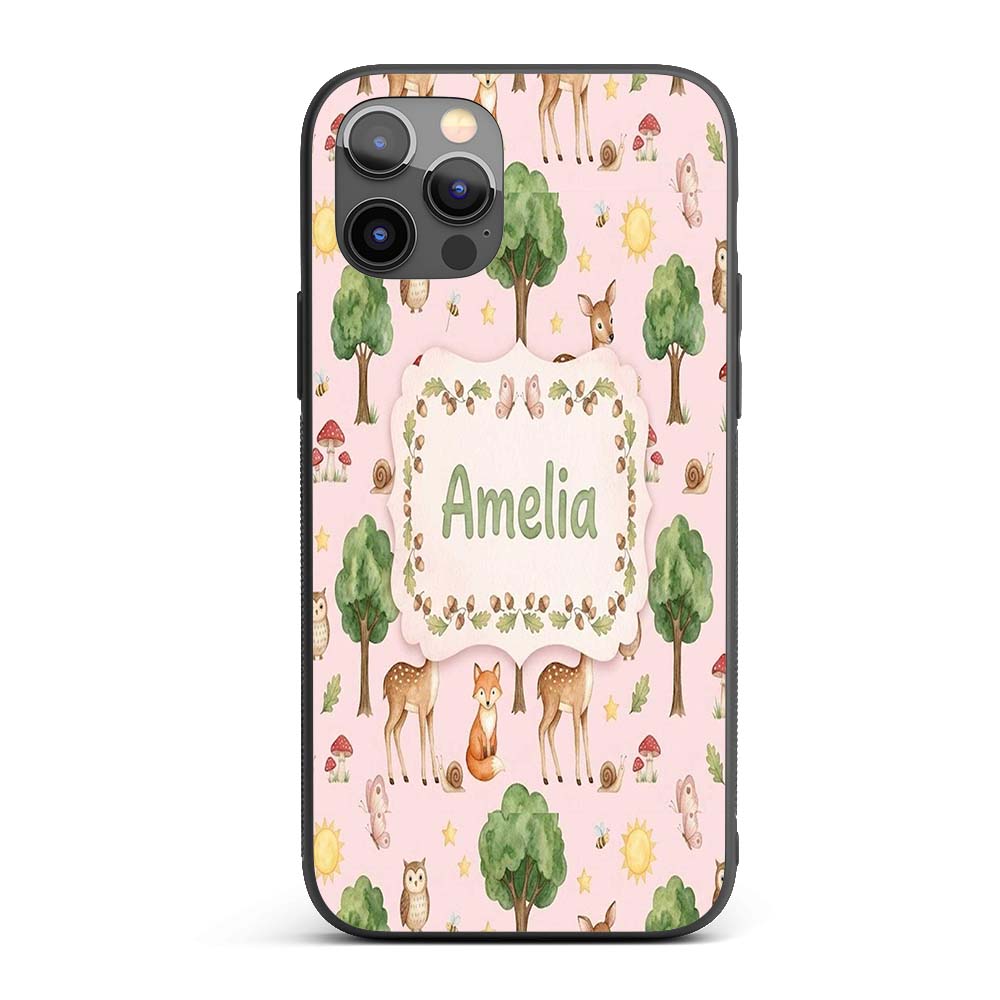 Watercolor Forest Animals Deer Owl Mushrooms Custom Name Protective Phone Case Mobile Cover Durable Everyday Smartphone Shock Resistant