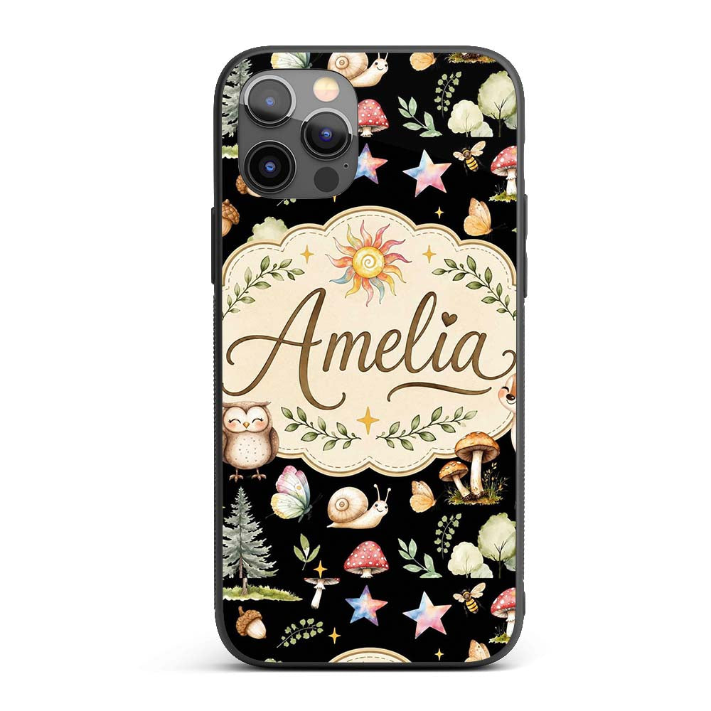Watercolor Forest Animals Deer Owl Mushrooms Custom Name Protective Phone Case Mobile Cover Durable Everyday Smartphone Shock Resistant
