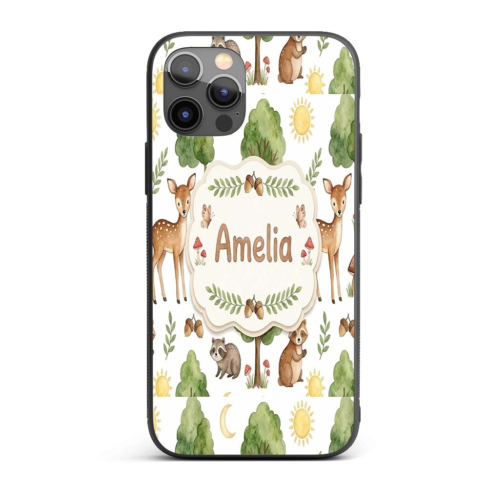 Watercolor Forest Animal Deer Owl Mushrooms Stars Custom Name Protective Phone Case Mobile Cover Durable Everyday Smartphone Shock Resistant