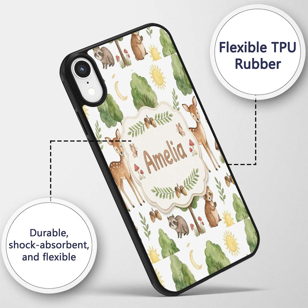 Watercolor Forest Animal Deer Owl Mushrooms Stars Custom Name Protective Phone Case Mobile Cover Durable Everyday Smartphone Shock Resistant