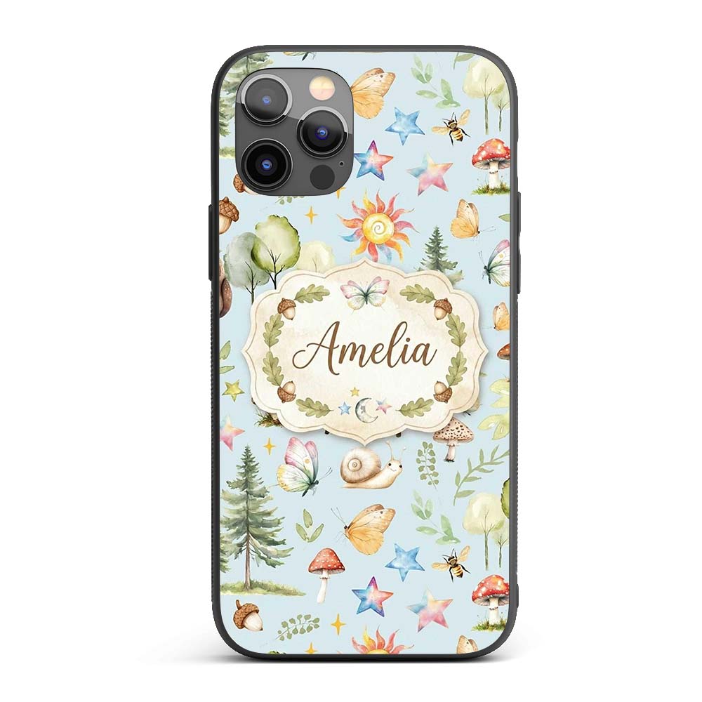 Watercolor Forest Animals Deer Owl Mushrooms Custom Name Protective Phone Case Mobile Cover Durable Everyday Smartphone Shock Resistant