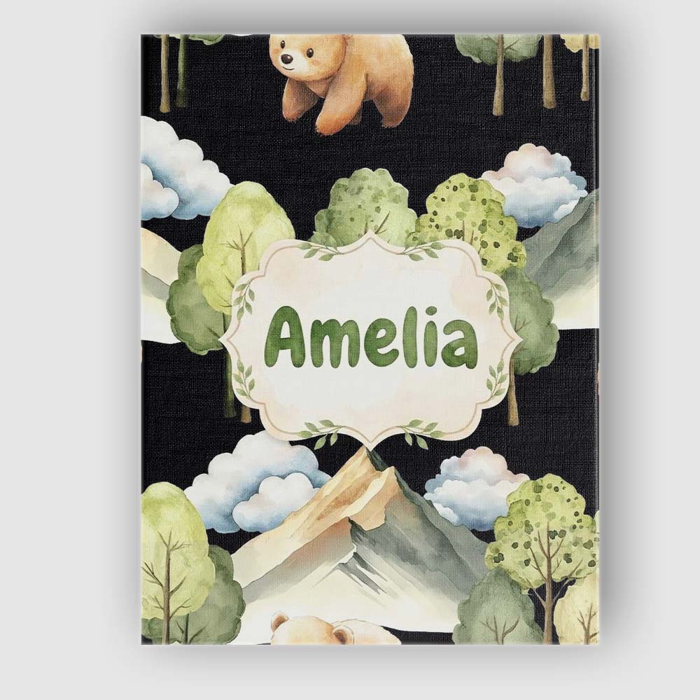 Personalised Name Watercolor Woodland Bear Custom Unique Gift Idea Elegant Feature Canvas Wall Art Print Decor Picture Ready to Hang