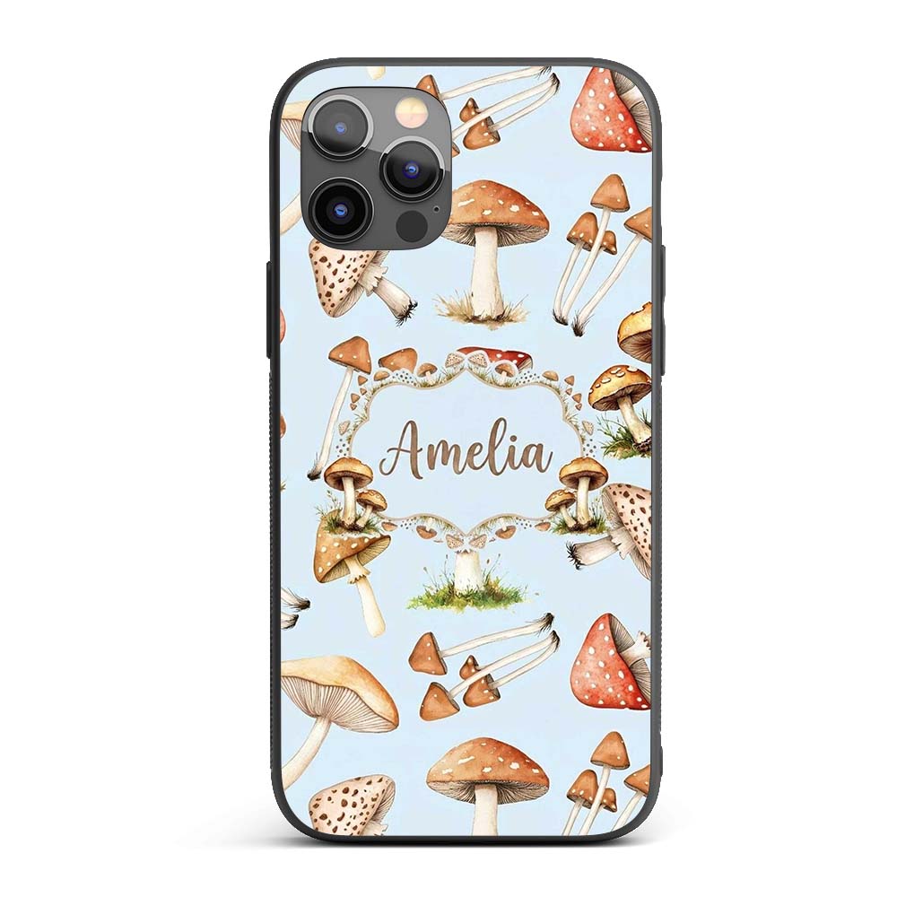 Watercolor Forest Mushrooms Toadstools Seamless Custom Name Protective Phone Case Mobile Cover Durable Everyday Smartphone Shock Resistant