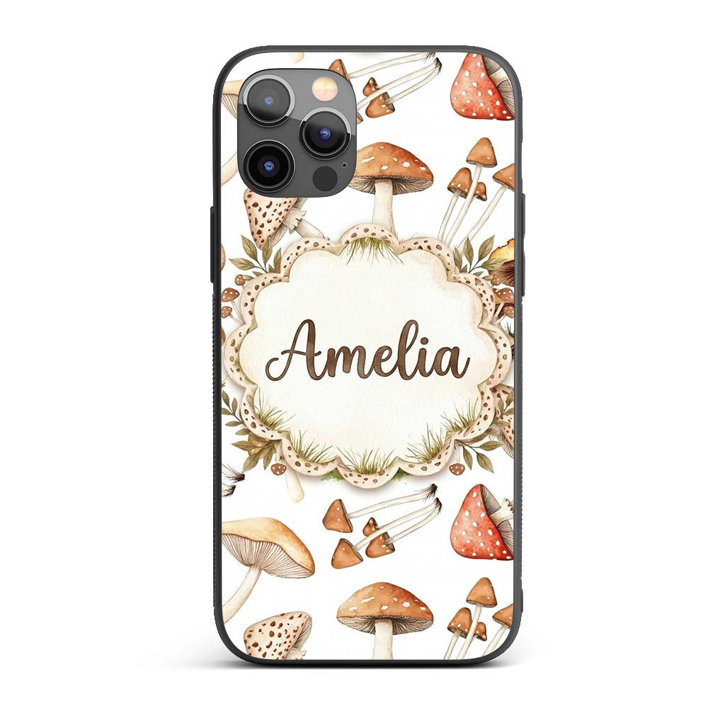 Watercolor Forest Mushrooms Toadstools Seamless Custom Name Protective Phone Case Mobile Cover Durable Everyday Smartphone Shock Resistant