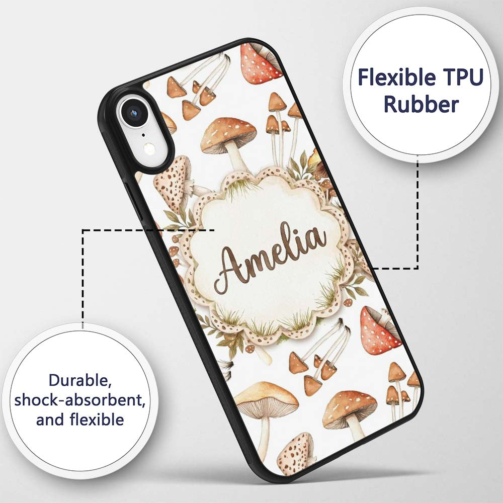 Watercolor Forest Mushrooms Toadstools Seamless Custom Name Protective Phone Case Mobile Cover Durable Everyday Smartphone Shock Resistant