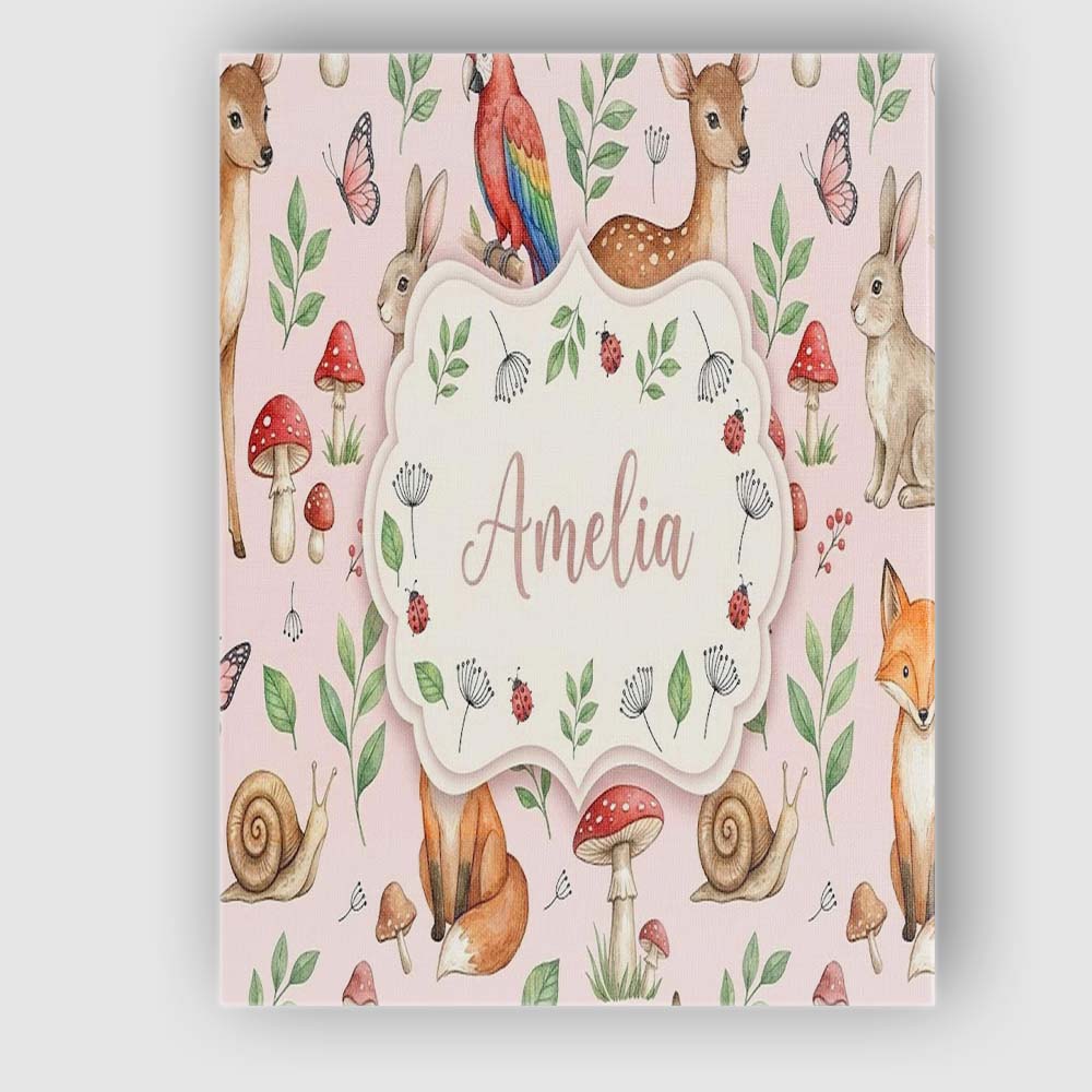 Personalised Name Woodland Animals Rabbit Custom Unique Gift Idea Elegant Feature Canvas Wall Art Print Decor Picture Ready to Hang