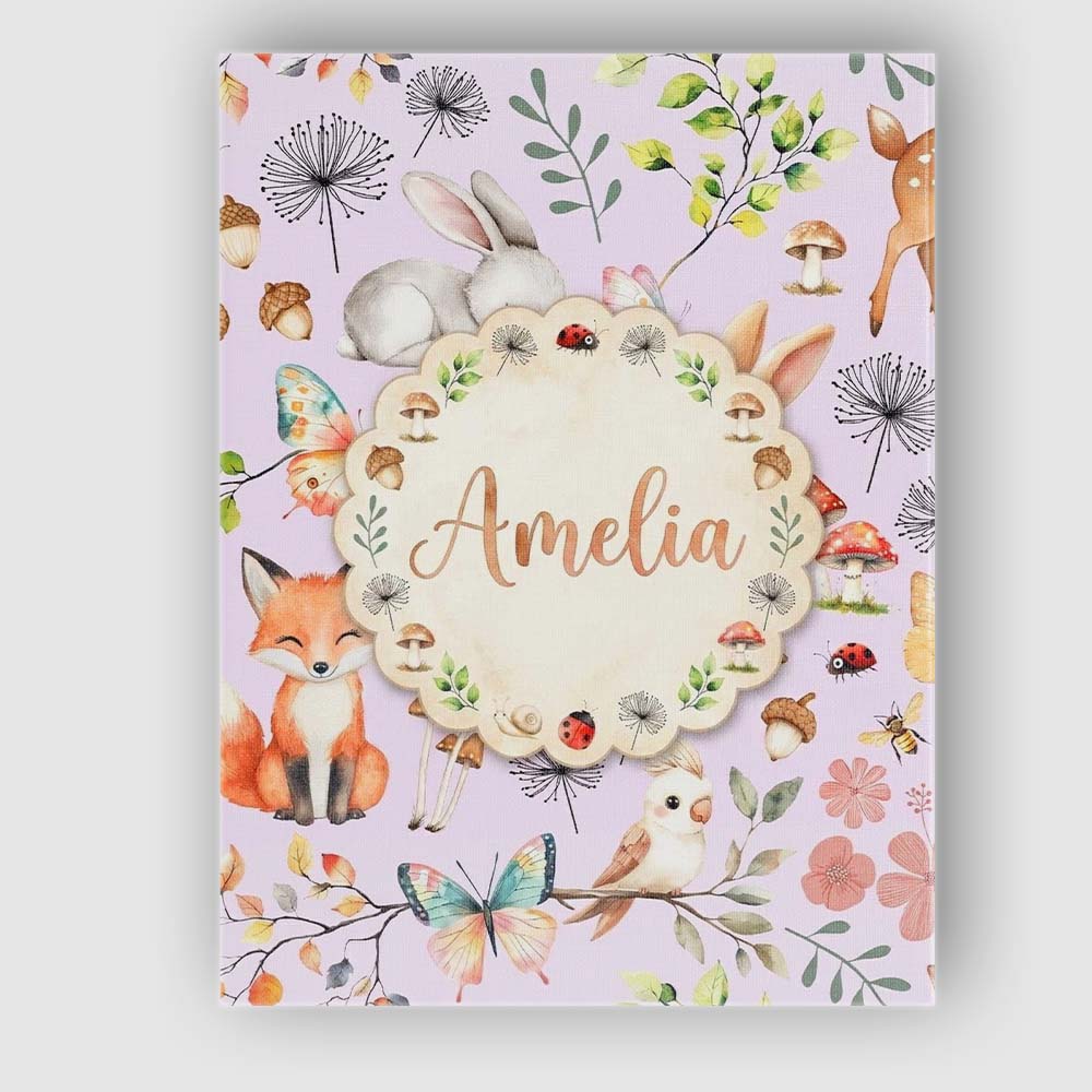 Personalised Name Cute Woodland Animals Custom Modern Room Accent Elegant Feature Canvas Wall Art Print Decor Picture Ready to Hang