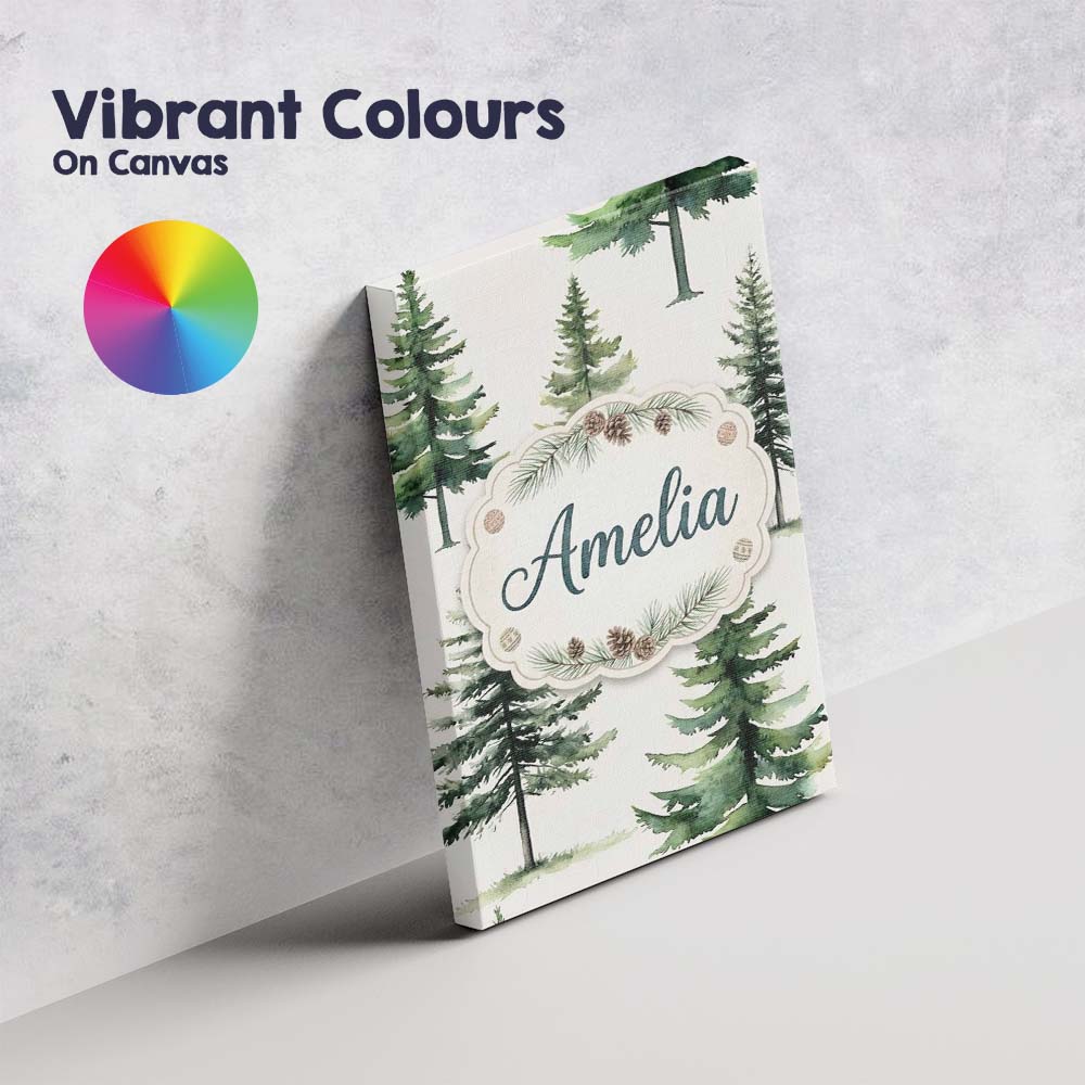 Personalised Name Watercolor Pine Tree Custom Modern Room Accent Elegant Feature Canvas Wall Art Print Decor Picture Ready to Hang