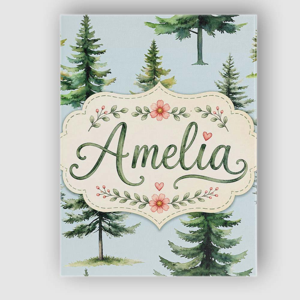 Personalised Name Watercolor Pine Tree Custom Modern Room Accent Elegant Feature Canvas Wall Art Print Decor Picture Ready to Hang