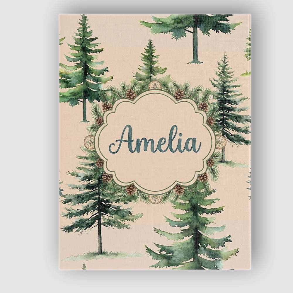 Personalised Name Watercolor Pine Tree Custom Modern Room Accent Elegant Feature Canvas Wall Art Print Decor Picture Ready to Hang