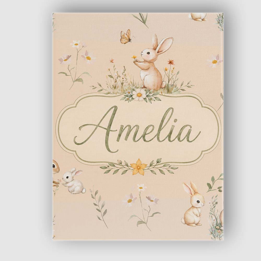 Personalised Name Cute Bunny Rabbit Butterfly Custom Unique Gift Idea Modern Room Accent Canvas Wall Art Print Decor Picture Ready to Hang