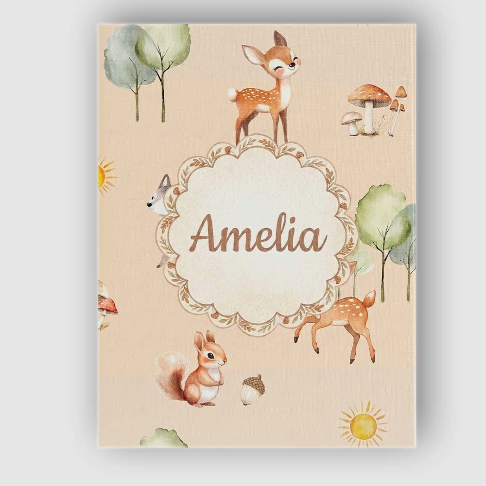 Personalised Name Woodland Deer Fox Squirrel Custom Bespoke Contemporary Display Canvas Wall Art Print Decor Picture Ready to Hang
