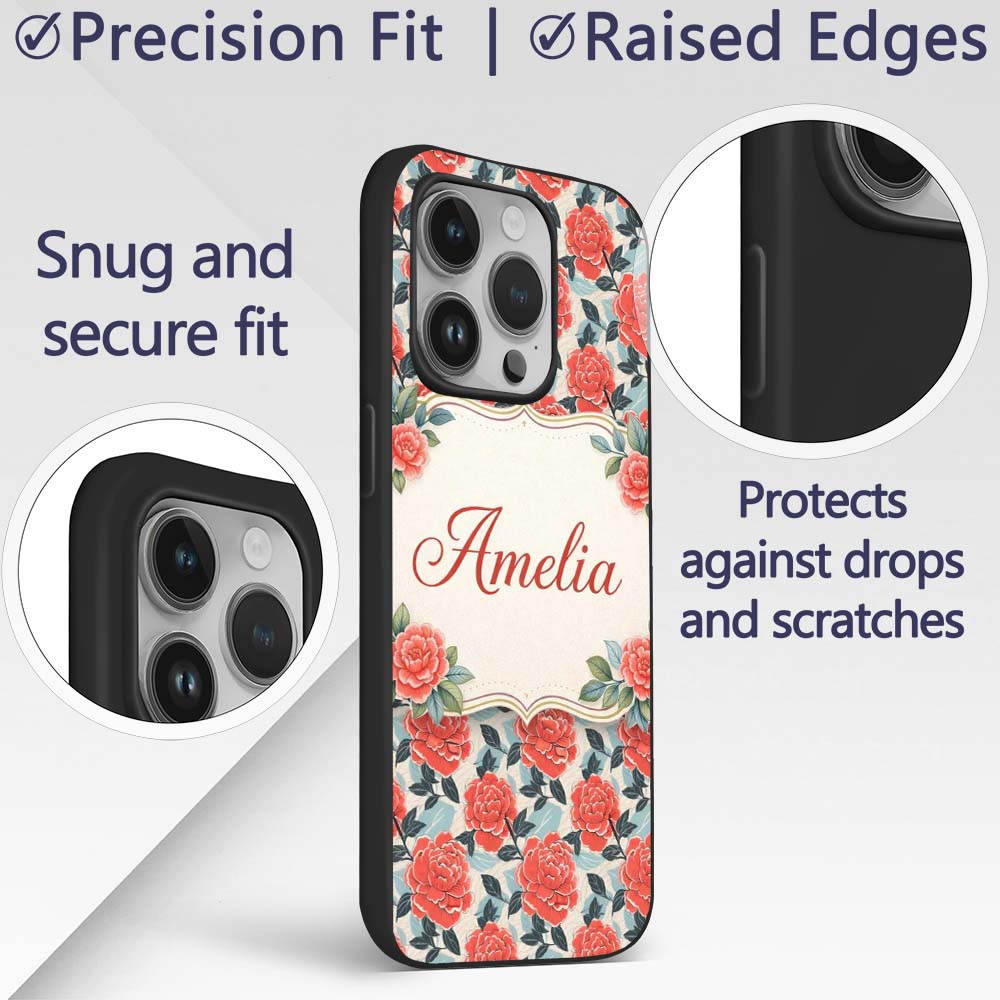 Soft Pink Floral Blossom Seamless Printed Design Custom Name Protective Phone Case Mobile Cover Durable Everyday Smartphone Shock Resistant