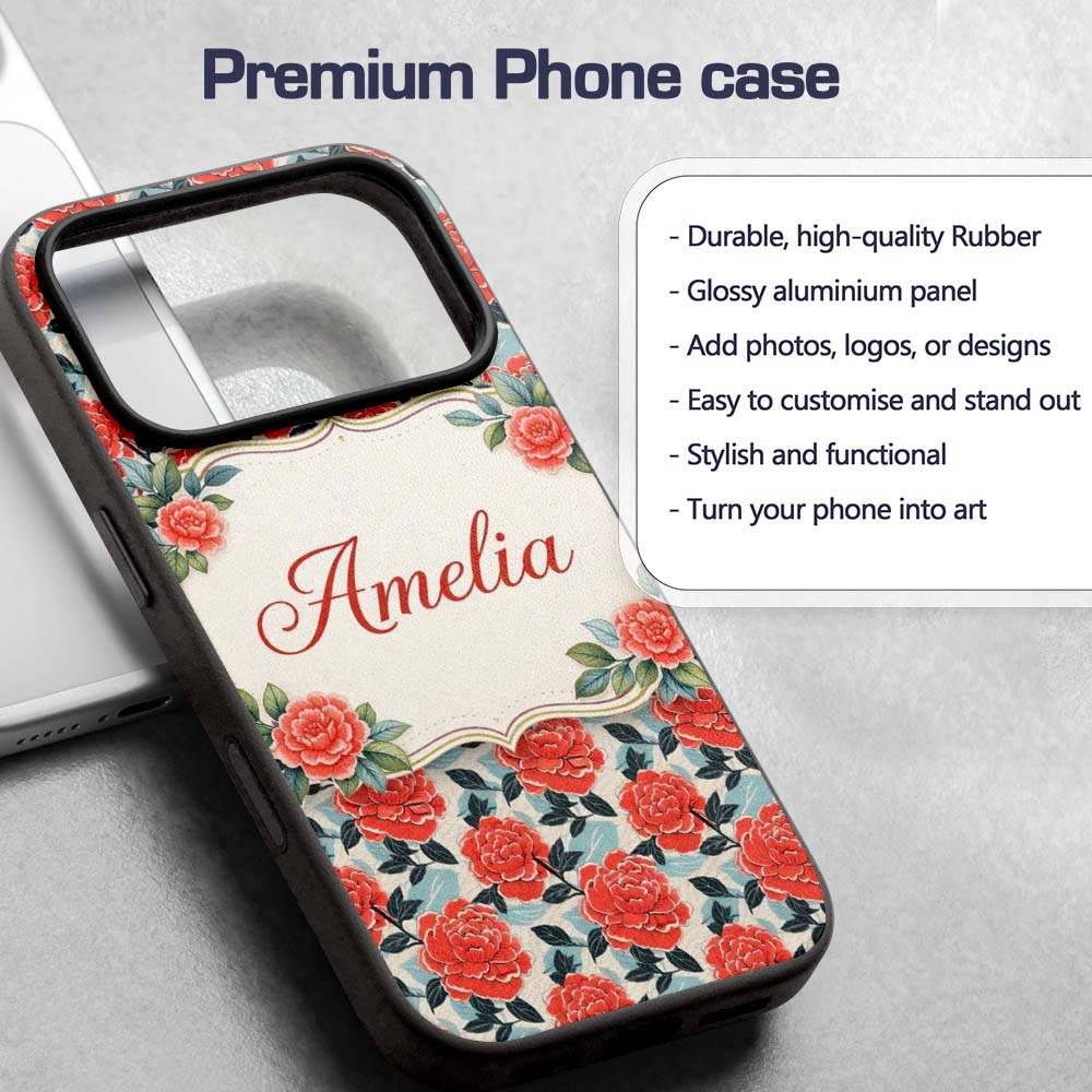 Soft Pink Floral Blossom Seamless Printed Design Custom Name Protective Phone Case Mobile Cover Durable Everyday Smartphone Shock Resistant