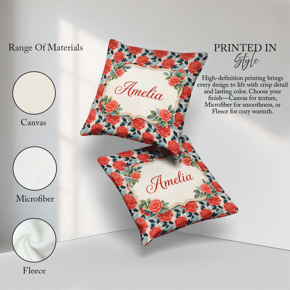 Custom Name Soft Pink Floral Blossom Seamless Pattern Decor Square Filled Cushion Throw Pillow Sofa Bed Home Decor Zip Washable UK Made