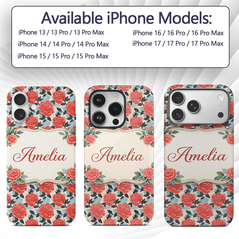 Soft Pink Floral Blossom Seamless Printed Design Custom Name Protective Phone Case Mobile Cover Durable Everyday Smartphone Shock Resistant