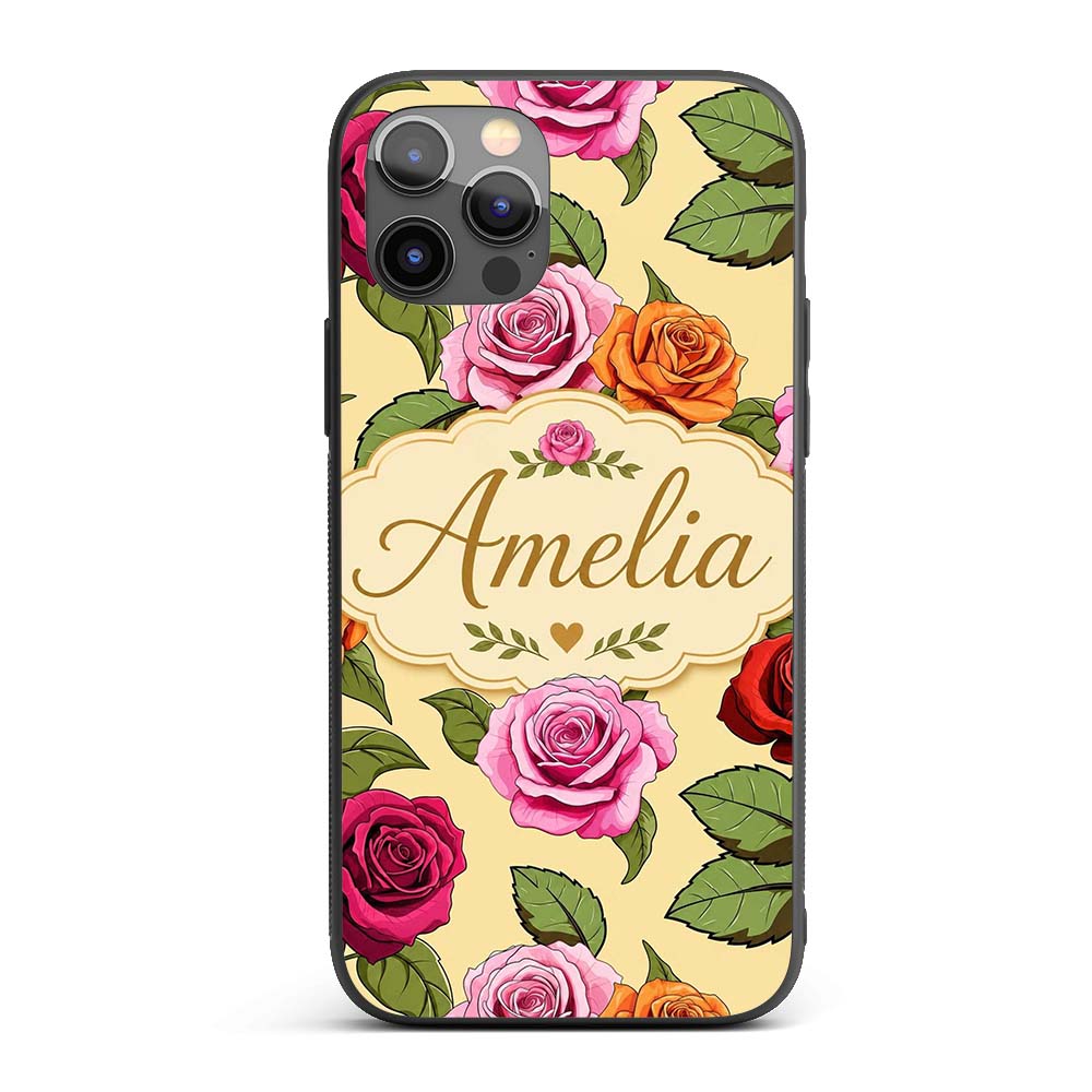 Bold Colorful Rose Flowers Seamless Pattern Soft Custom Name Protective Phone Case Mobile Cover Durable Everyday Smartphone Shock Resistant