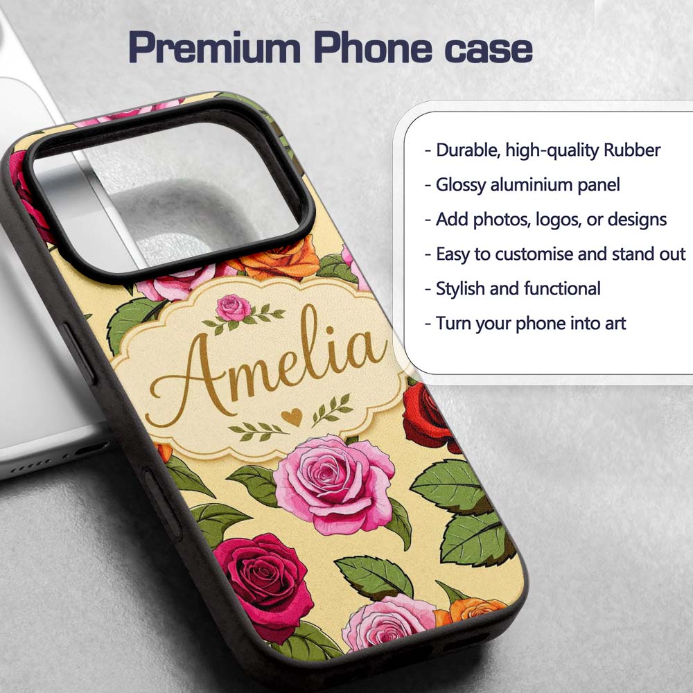 Bold Colorful Rose Flowers Seamless Pattern Soft Custom Name Protective Phone Case Mobile Cover Durable Everyday Smartphone Shock Resistant