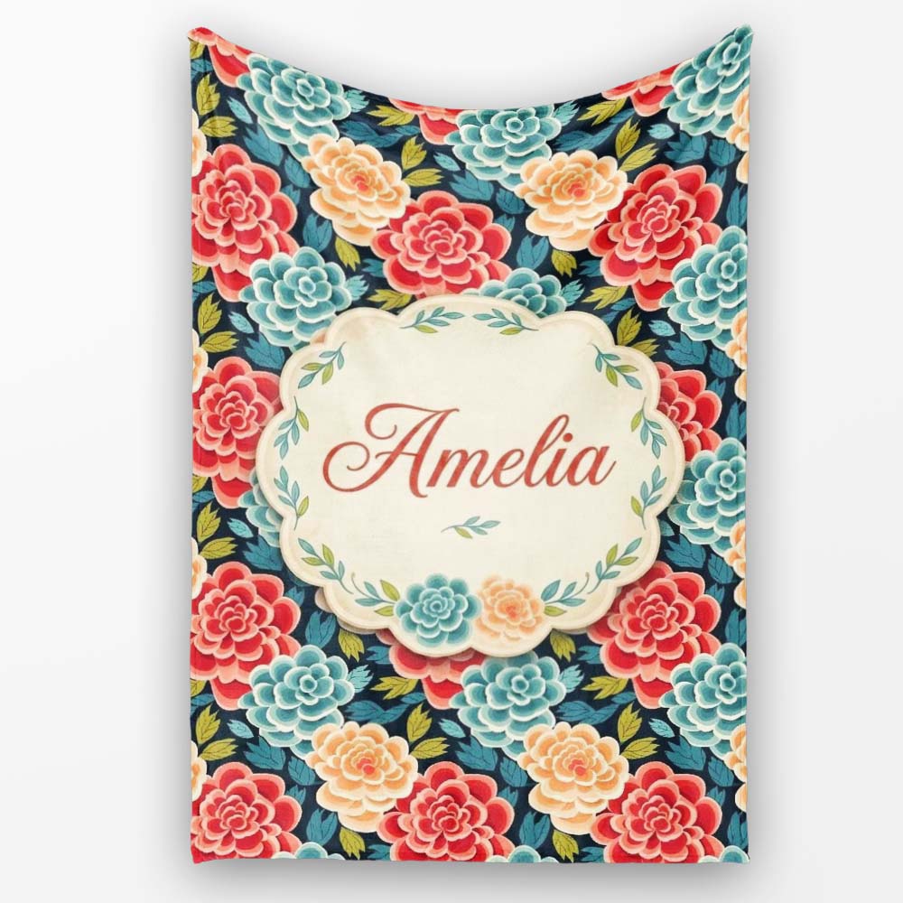 Multicolor Floral Bloom Pattern Seamless Pattern Cute Unique Gift Personalised Custom Name Super Soft Fleece Blanket Bed Sofa Throw