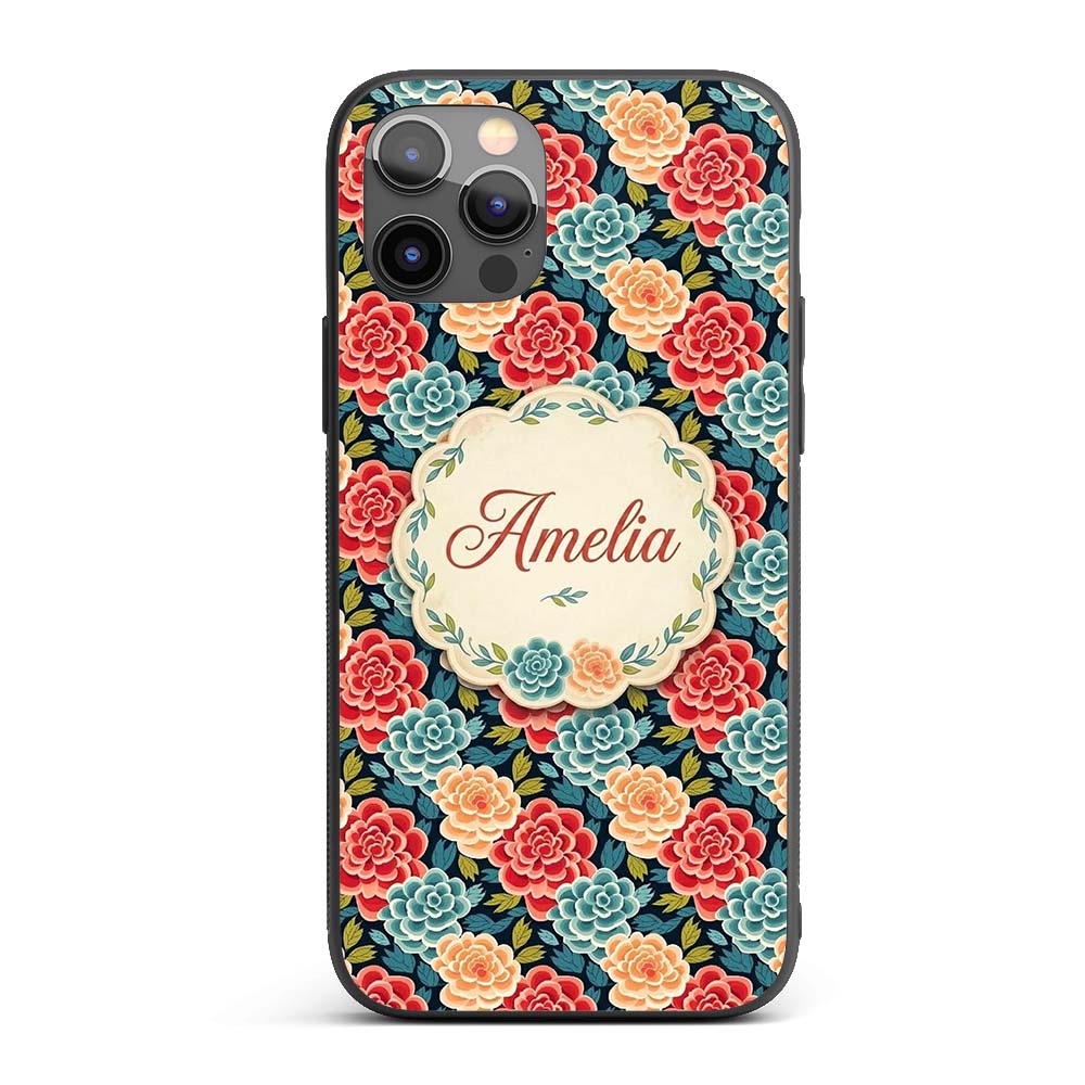 Multicolor Floral Bloom Pattern Seamless Pattern Custom Name Protective Phone Case Mobile Cover Durable Everyday Smartphone Shock Resistant