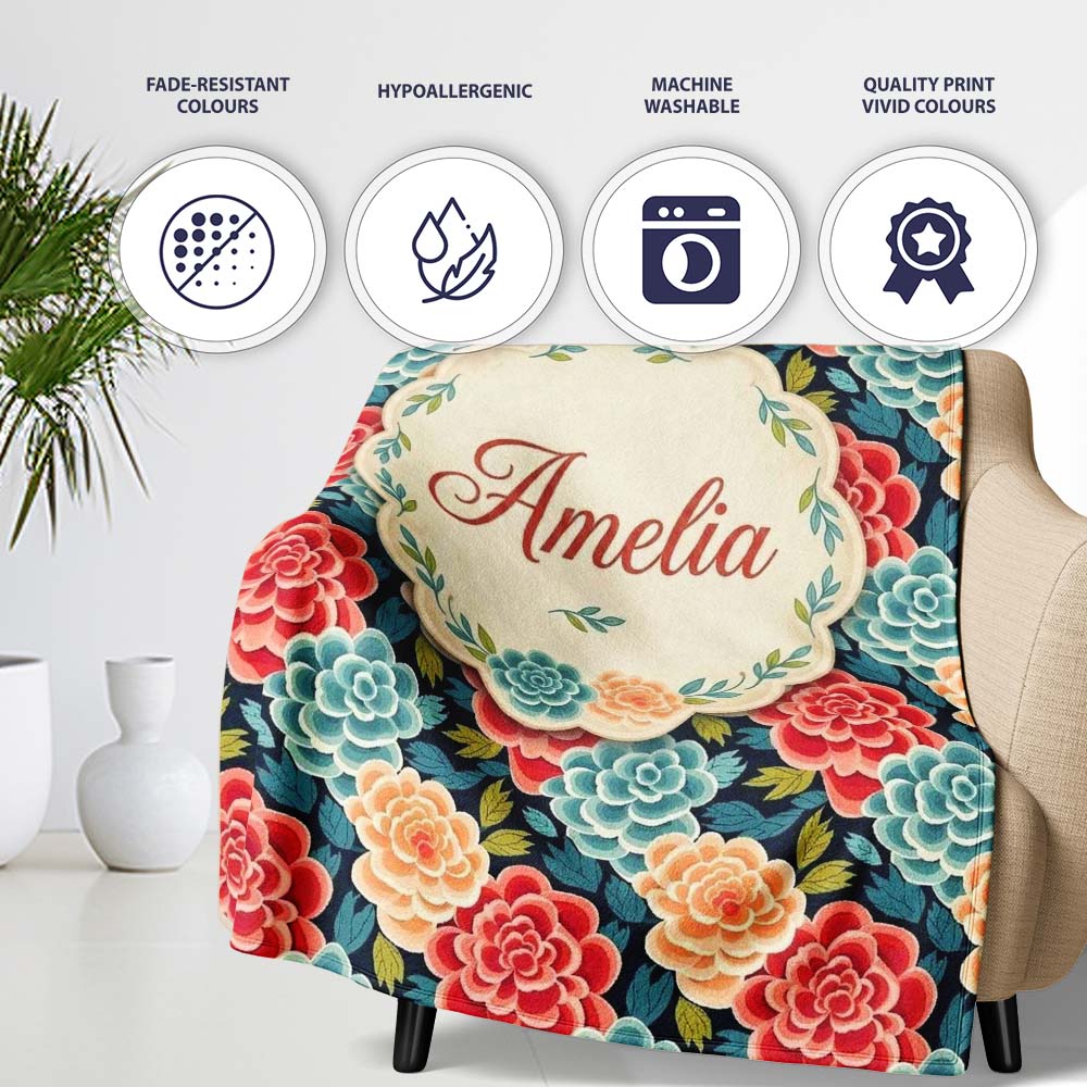 Multicolor Floral Bloom Pattern Seamless Pattern Cute Unique Gift Personalised Custom Name Super Soft Fleece Blanket Bed Sofa Throw