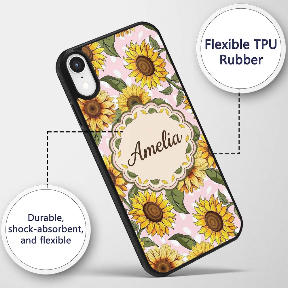 Bright Yellow Sunflower Floral Seamless Pattern Custom Name Protective Phone Case Mobile Cover Durable Everyday Smartphone Shock Resistant