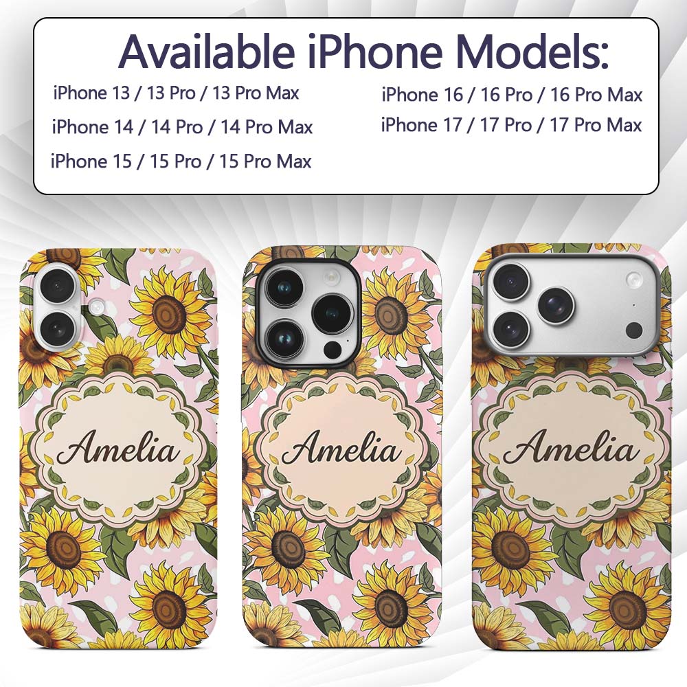 Bright Yellow Sunflower Floral Seamless Pattern Custom Name Protective Phone Case Mobile Cover Durable Everyday Smartphone Shock Resistant