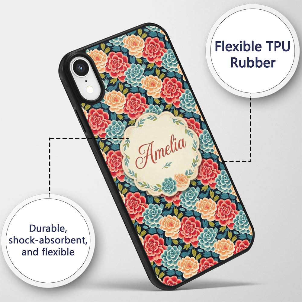 Multicolor Floral Bloom Pattern Seamless Pattern Custom Name Protective Phone Case Mobile Cover Durable Everyday Smartphone Shock Resistant