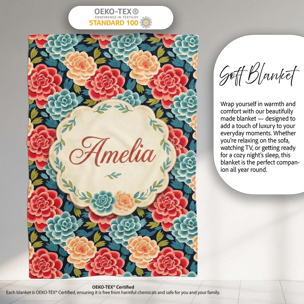 Multicolor Floral Bloom Pattern Seamless Pattern Cute Unique Gift Personalised Custom Name Super Soft Fleece Blanket Bed Sofa Throw