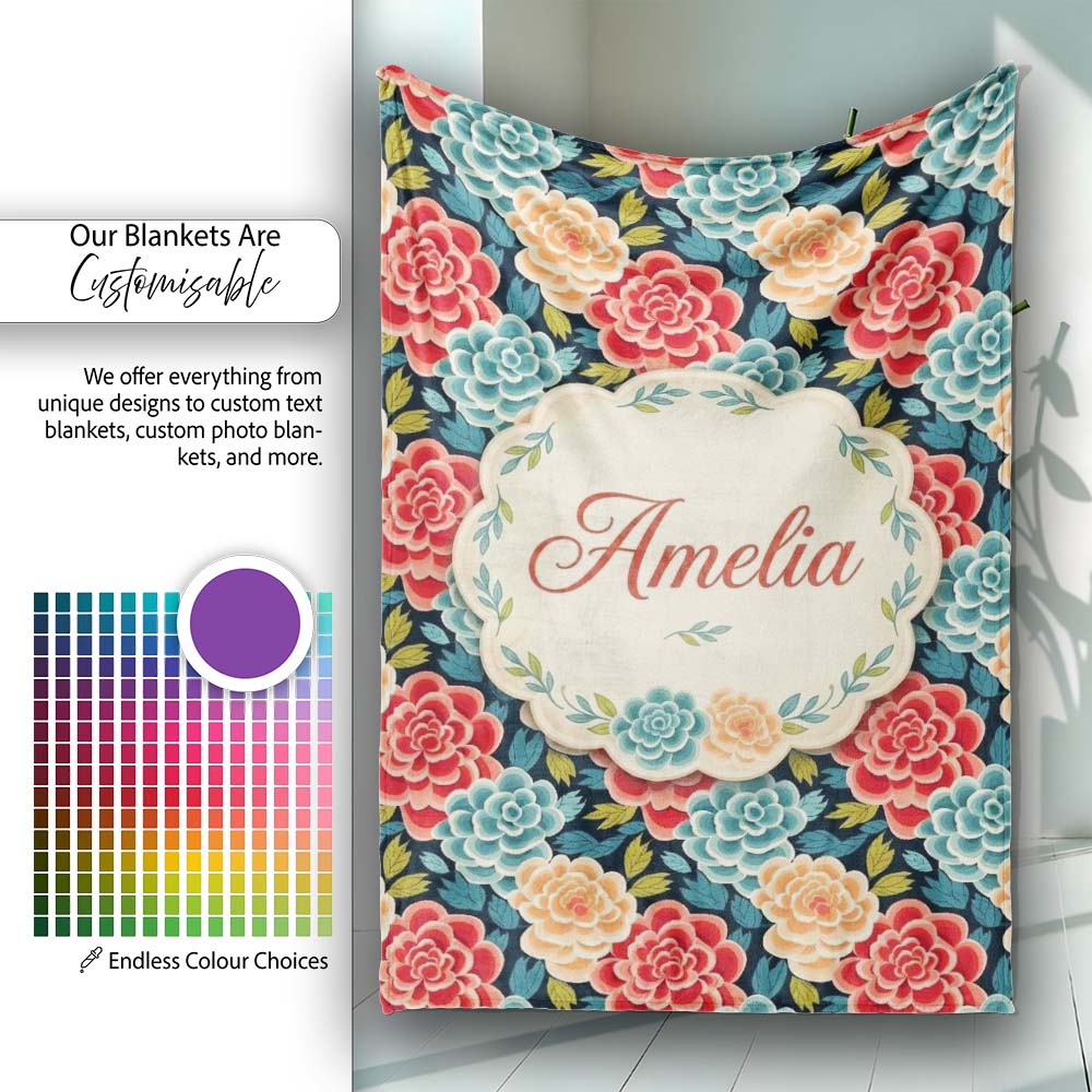 Multicolor Floral Bloom Pattern Seamless Pattern Cute Unique Gift Personalised Custom Name Super Soft Fleece Blanket Bed Sofa Throw