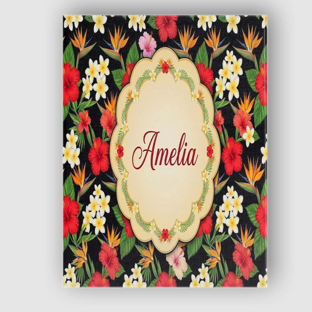 Personalised Name Tropical Hibiscus Bird of Custom Bespoke Interior Contemporary Canvas Wall Art Print Decor Picture Ready to Hang