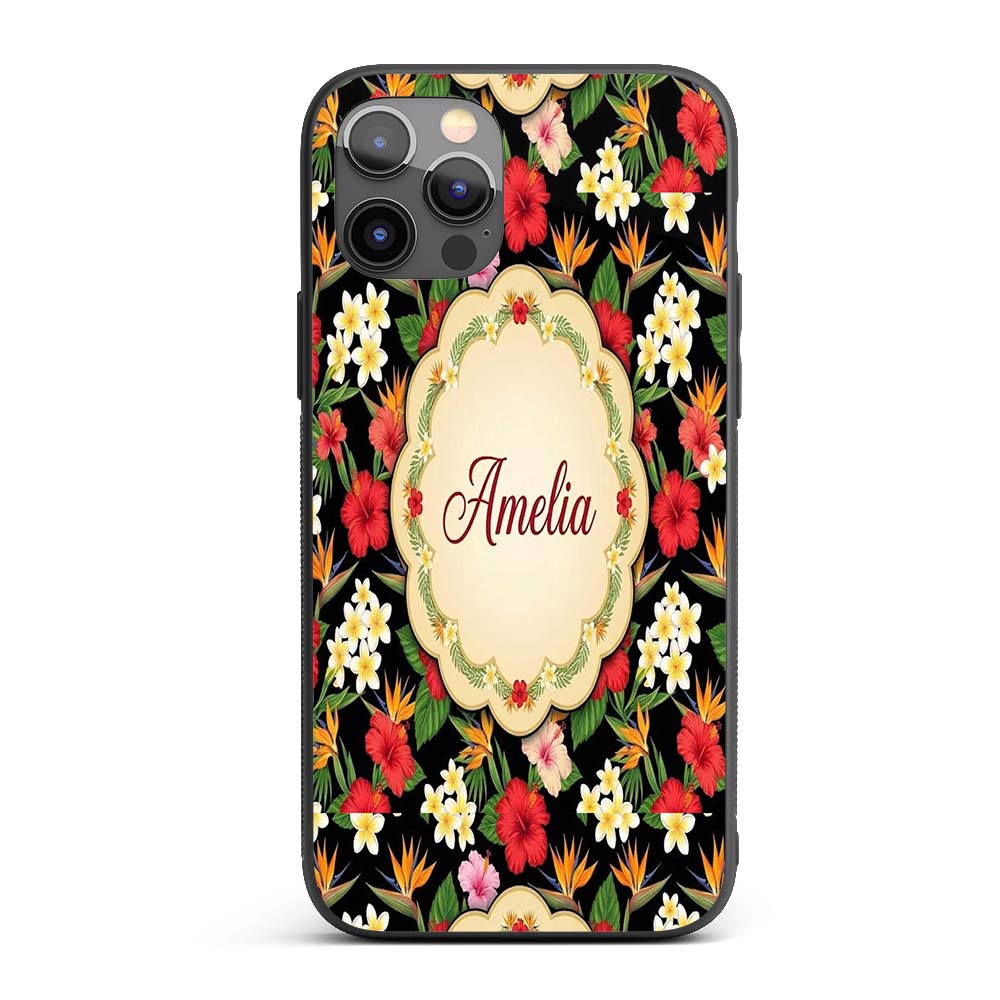 Tropical Hibiscus Bird of Paradise Printed Design Custom Name Protective Phone Case Mobile Cover Durable Everyday Smartphone Shock Resistant