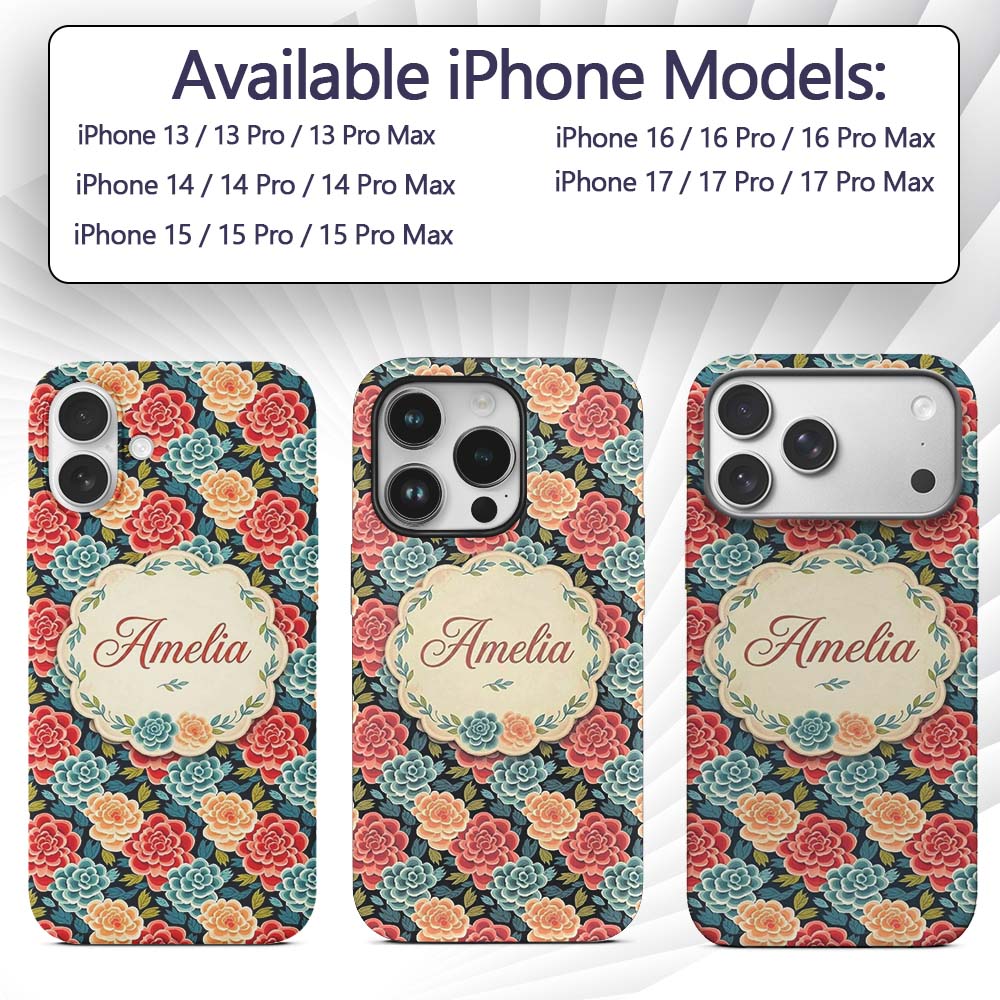 Multicolor Floral Bloom Pattern Seamless Pattern Custom Name Protective Phone Case Mobile Cover Durable Everyday Smartphone Shock Resistant