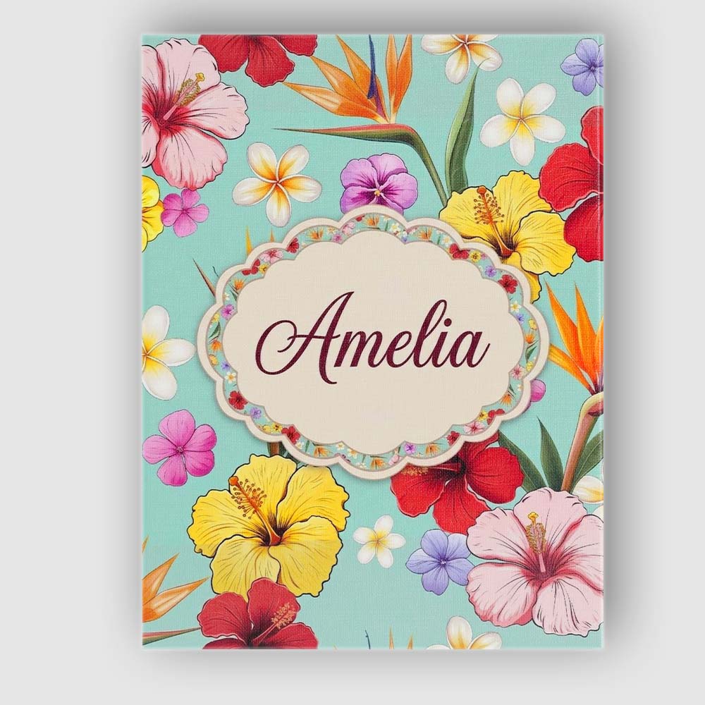 Personalised Name Tropical Hibiscus Bird of Custom Bespoke Interior Contemporary Canvas Wall Art Print Decor Picture Ready to Hang