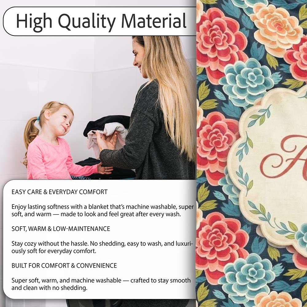 Multicolor Floral Bloom Pattern Seamless Pattern Cute Unique Gift Personalised Custom Name Super Soft Fleece Blanket Bed Sofa Throw