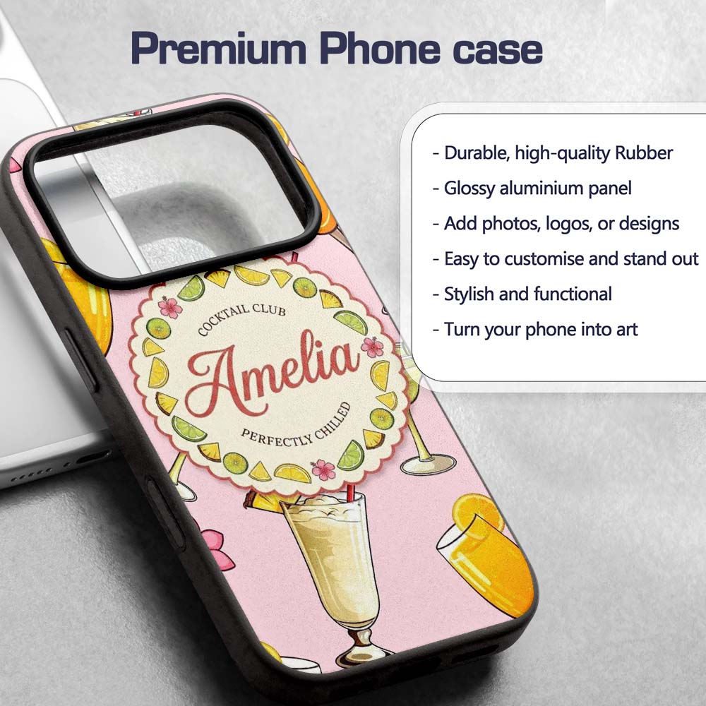 Tropical Cocktail Drinks Seamless Pattern Soft Custom Name Protective Phone Case Mobile Cover Durable Everyday Smartphone Shock Resistant