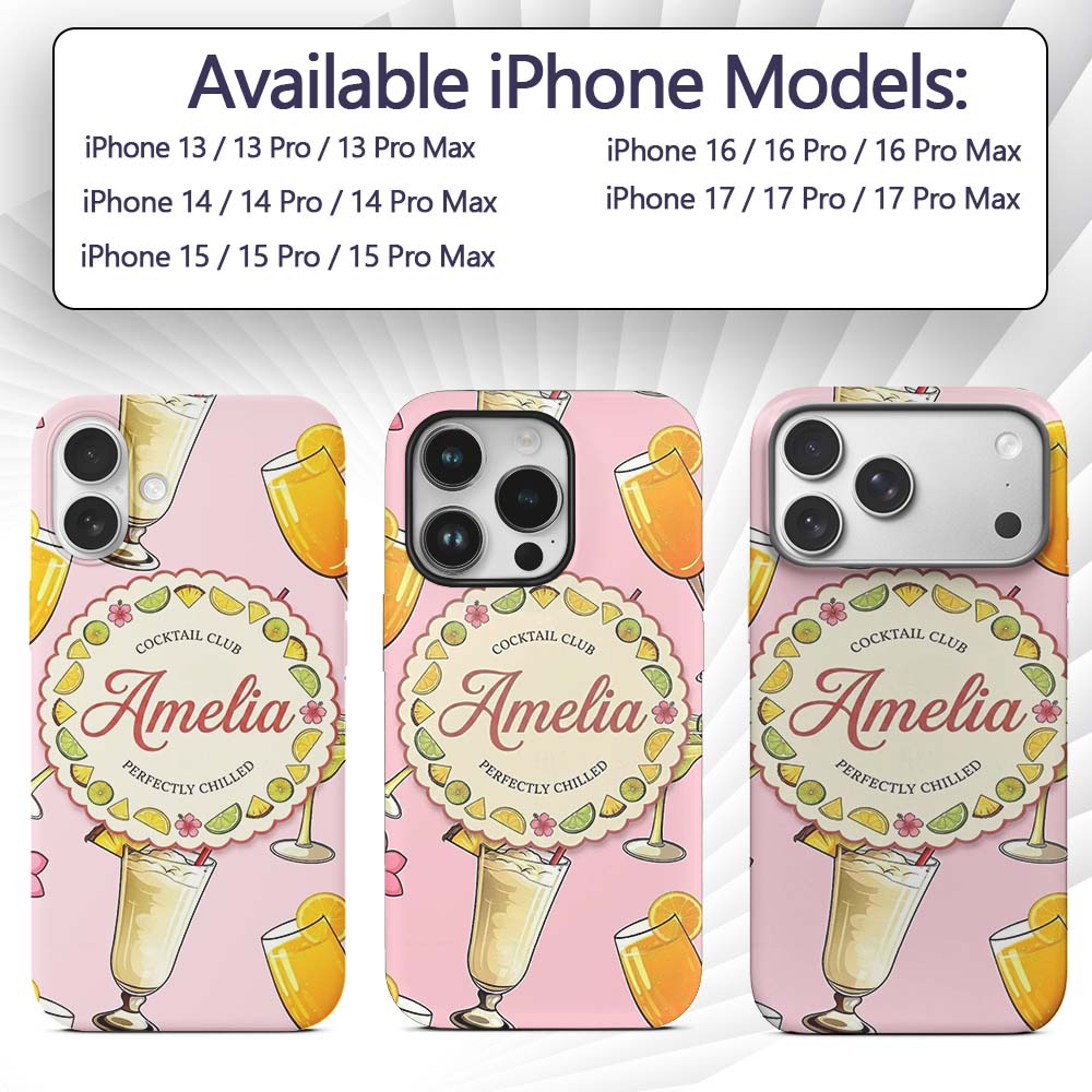 Tropical Cocktail Drinks Seamless Pattern Soft Custom Name Protective Phone Case Mobile Cover Durable Everyday Smartphone Shock Resistant