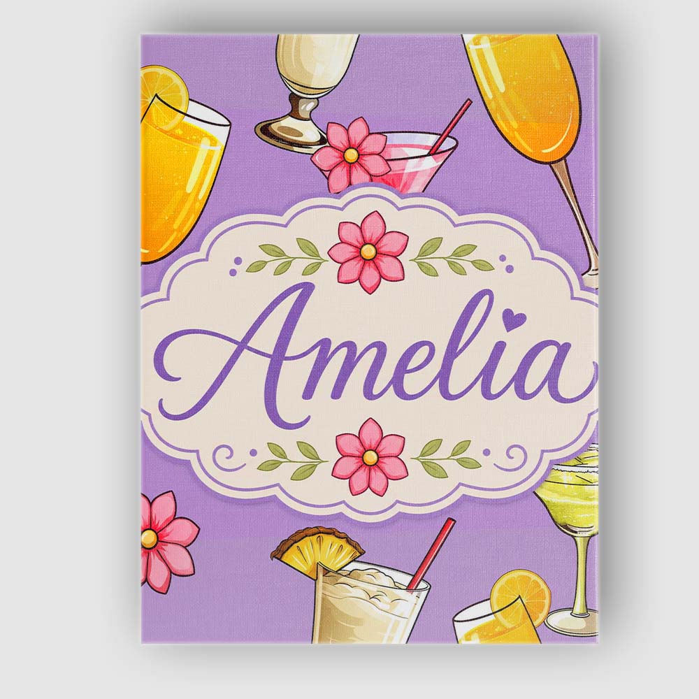Personalised Name Tropical Cocktail Drinks Custom Unique Gift Idea Elegant Feature Canvas Wall Art Print Decor Picture Ready to Hang