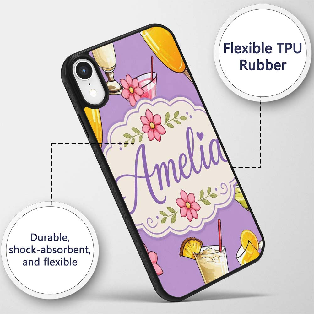 Tropical Cocktail Drinks Seamless Printed Design Custom Name Protective Phone Case Mobile Cover Durable Everyday Smartphone Shock Resistant