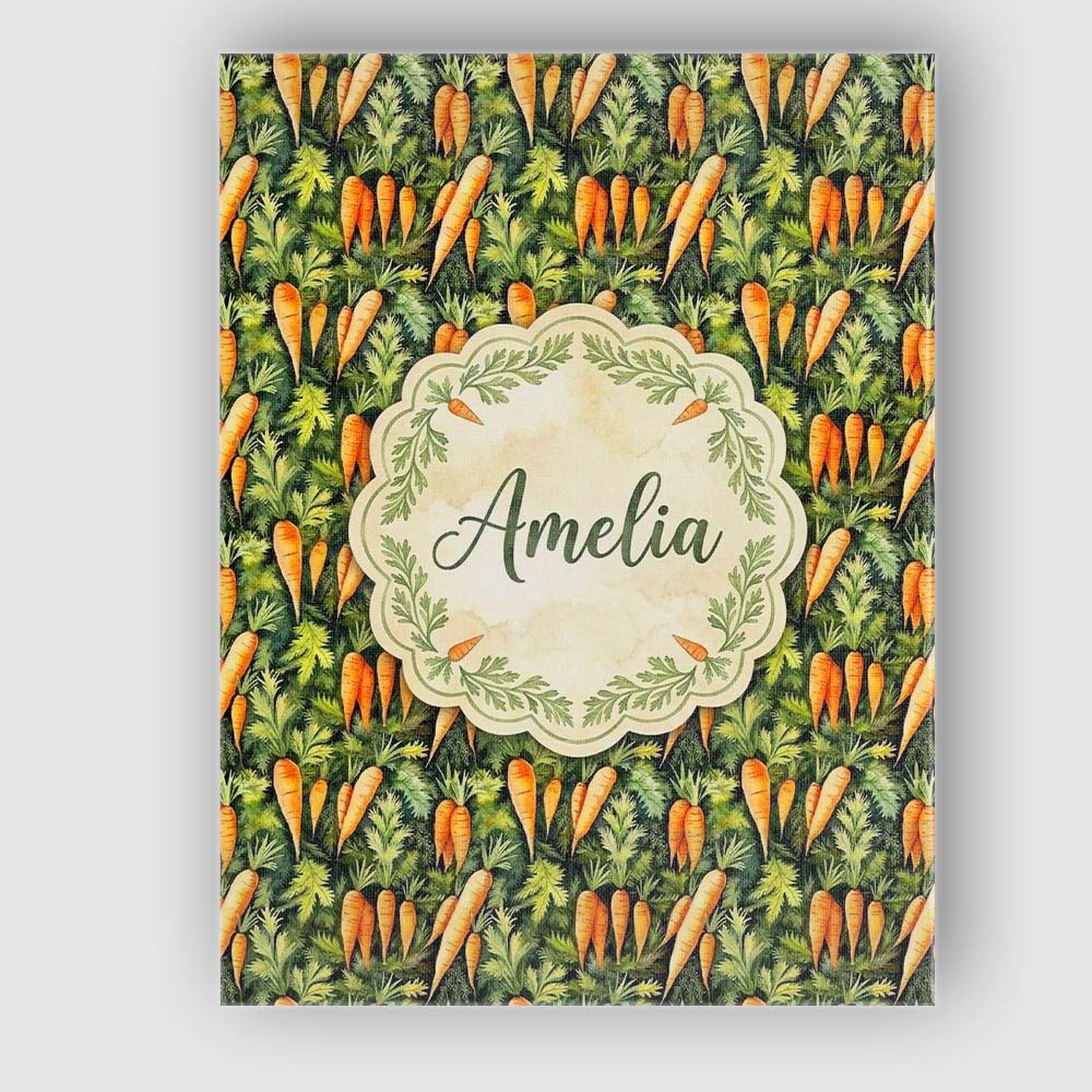 Personalised Name Realistic Carrot Garden Botanical Seamless Pattern Custom Home Canvas Wall Art Print Decor Picture Ready to Hang