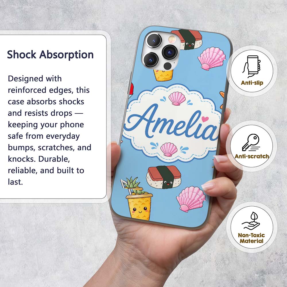 Cute Summer Chihuahua Dog Cartoon Printed Design Custom Name Protective Phone Case Mobile Cover Durable Everyday Smartphone Shock Resistant