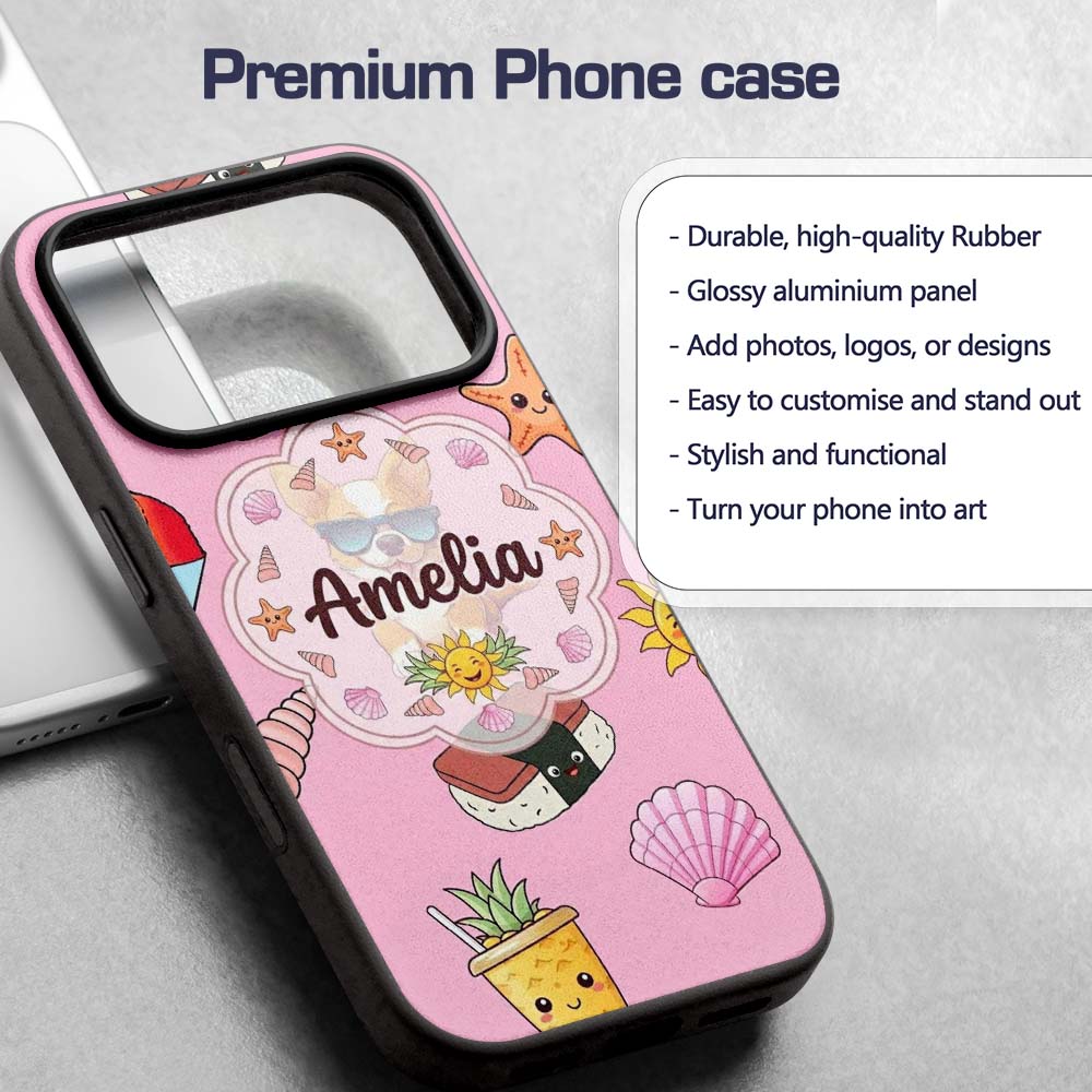 Summer Chihuahua Dog Sunglasses Kawaii Beach Icon Custom Name Protective Phone Case Mobile Cover Durable Everyday Smartphone Shock Resistant