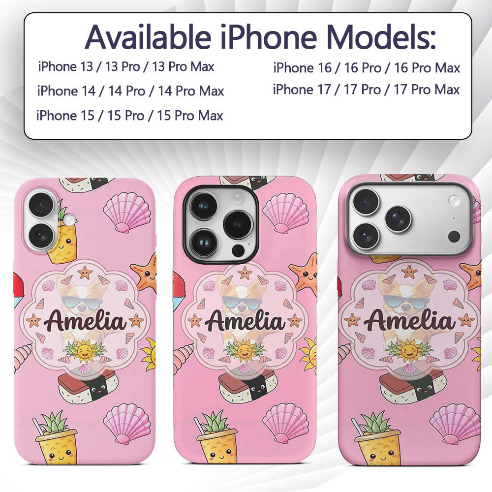 Summer Chihuahua Dog Sunglasses Kawaii Beach Icon Custom Name Protective Phone Case Mobile Cover Durable Everyday Smartphone Shock Resistant