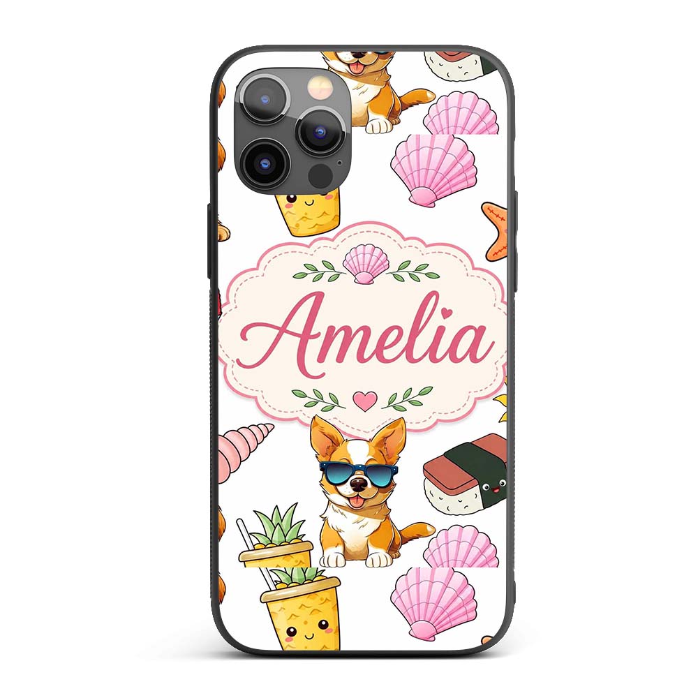 Summer Chihuahua Dog Sunglasses Kawaii Beach Grey Custom Name Protective Phone Case Mobile Cover Durable Everyday Smartphone Shock Resistant
