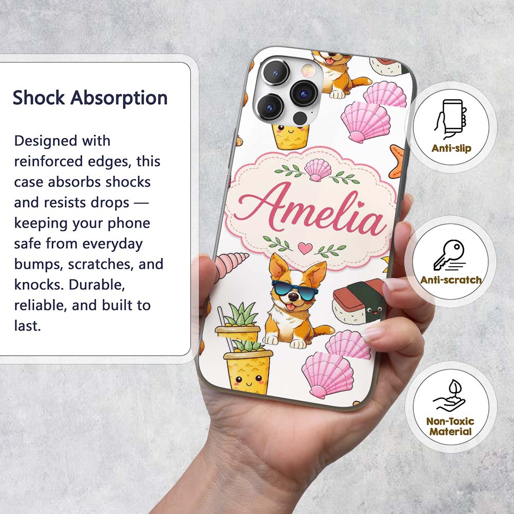 Summer Chihuahua Dog Sunglasses Kawaii Beach Grey Custom Name Protective Phone Case Mobile Cover Durable Everyday Smartphone Shock Resistant